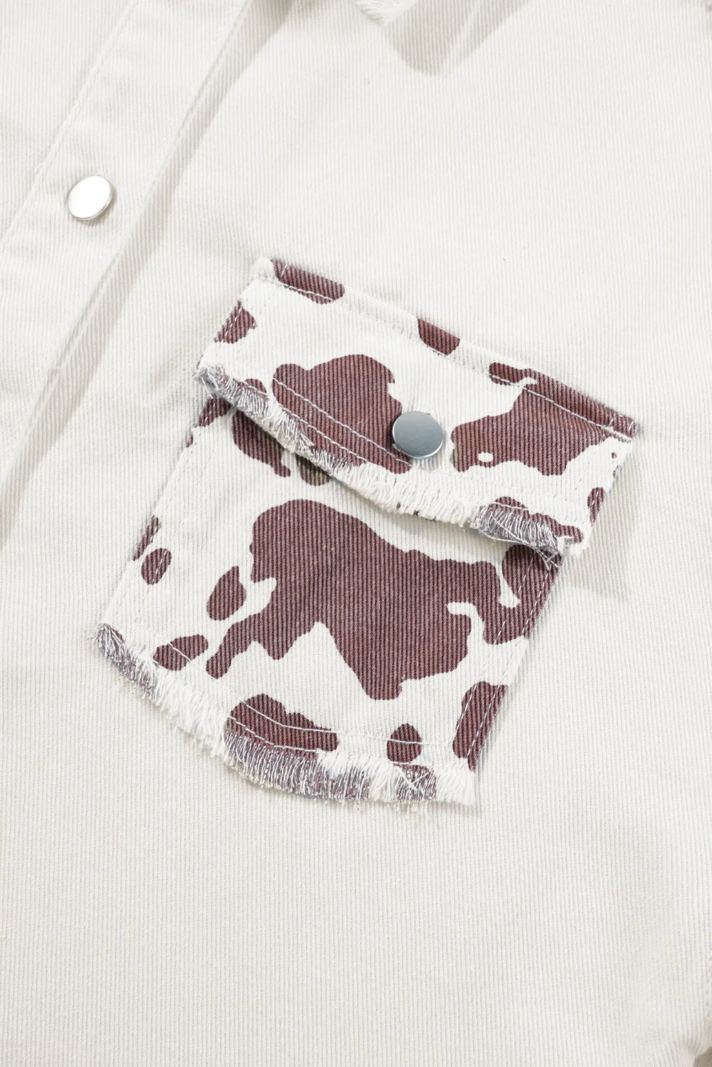 Raw Hem Animal Print Long Sleeve Denim Jacket 