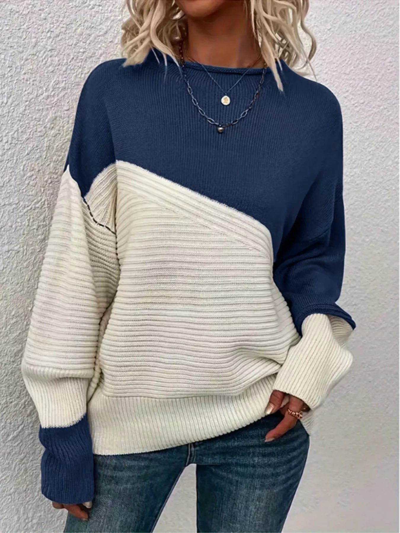 Color Block Ribbed Knit Sweater 