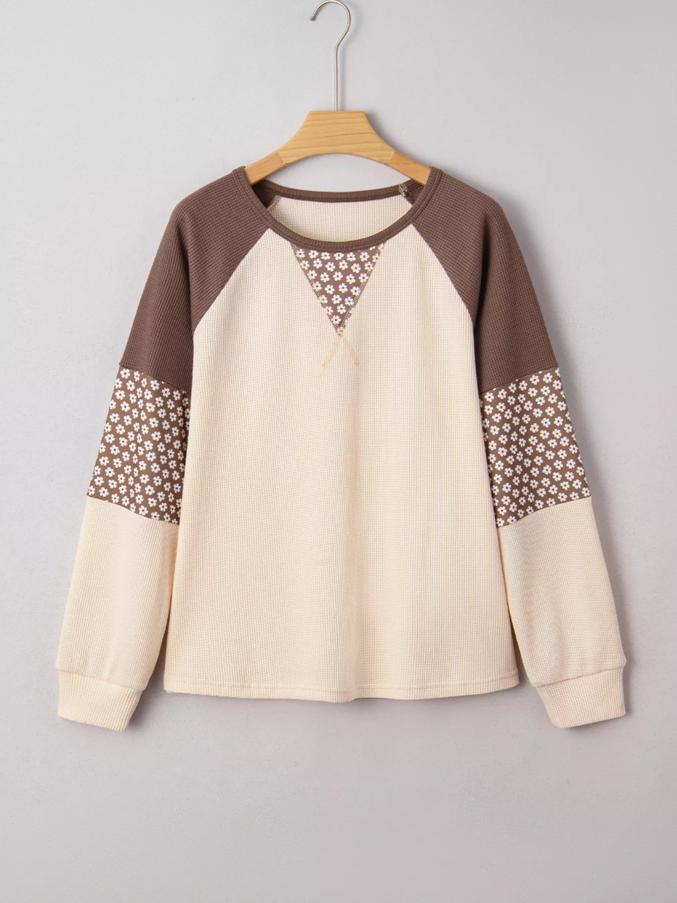 Floral Print Patchwork Color Block Long Sleeve Top 