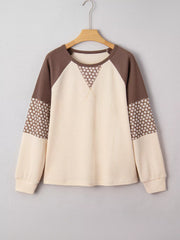 Floral Print Patchwork Color Block Long Sleeve Top 