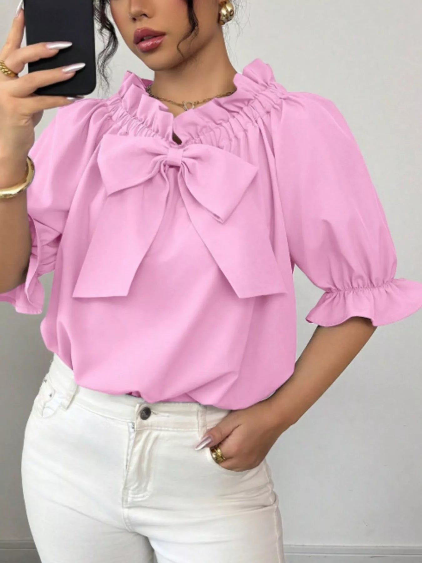 Bow Flounce Sleeve Blouse 