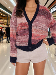Gradient Stripe Button-Up Cardigan 