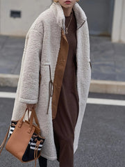 Plus Size Drawstring Zip Up Turtleneck Sherpa Coat 