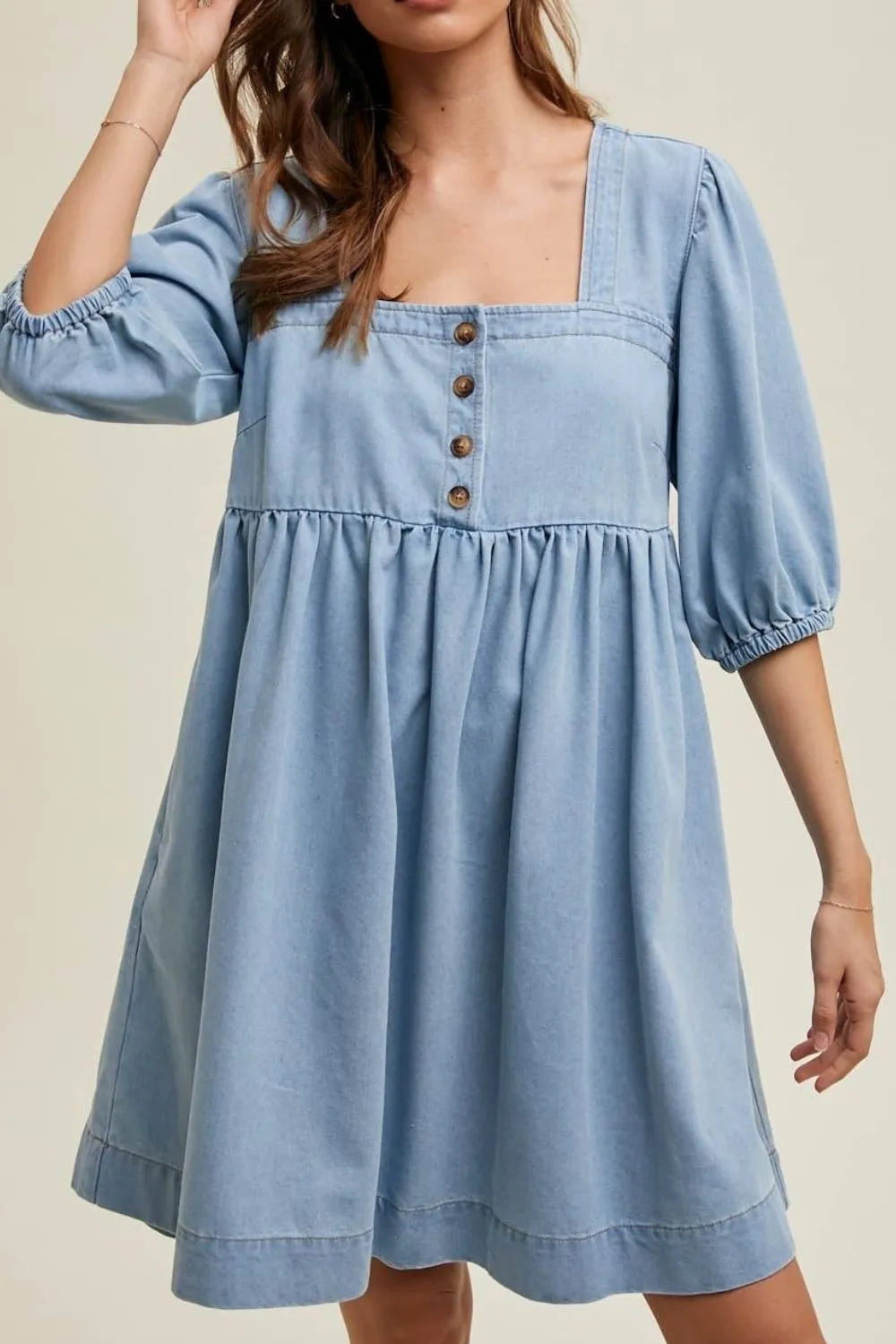Square Neck Half Sleeve Denim Dress 