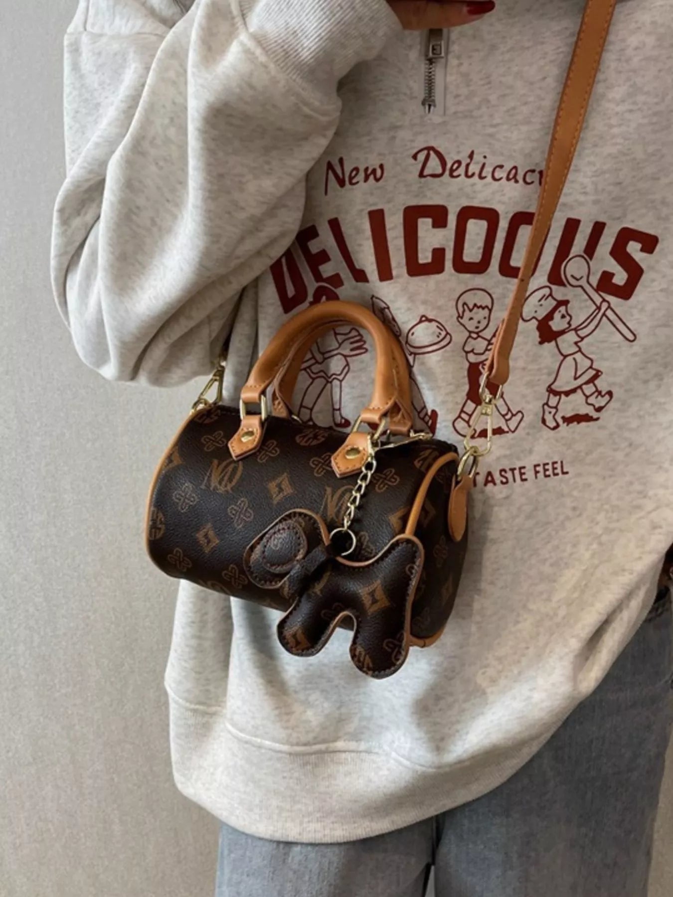 Barrel Crossbody Bag with Charm 