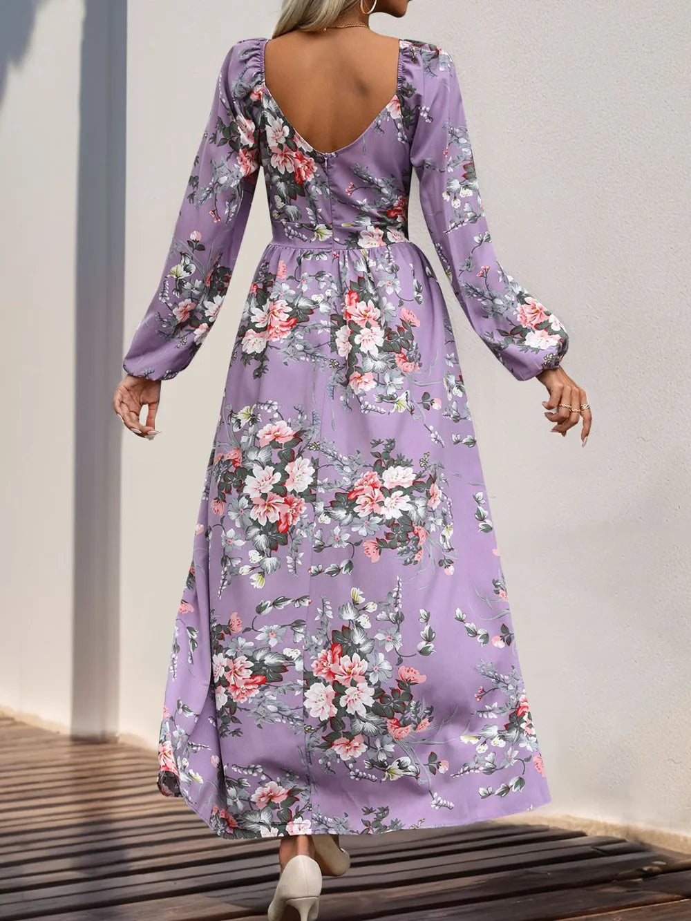Perfee Slit Printed Surplice Long Sleeve Maxi Dress 