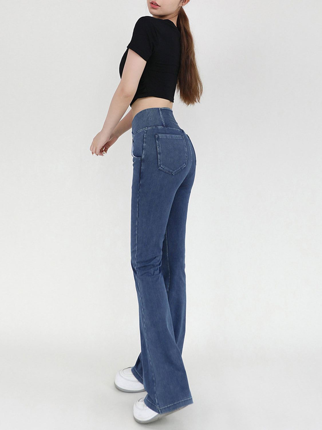 Wide Waistband Bootcut Jeans with Pockets 