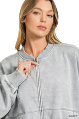 Zenana Acid Washed Fleece Jacket 