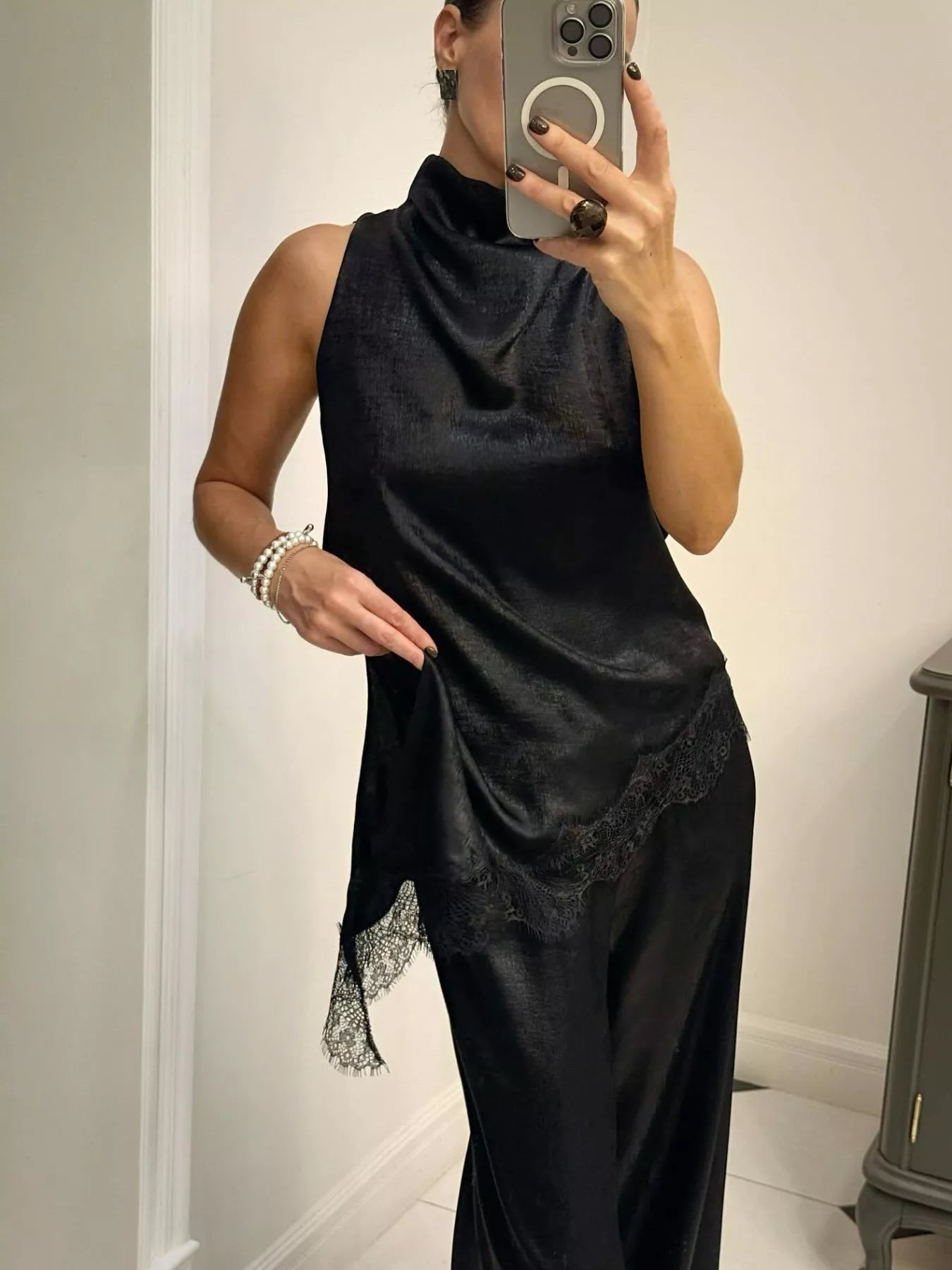 High Neck Lace Trim Cami 