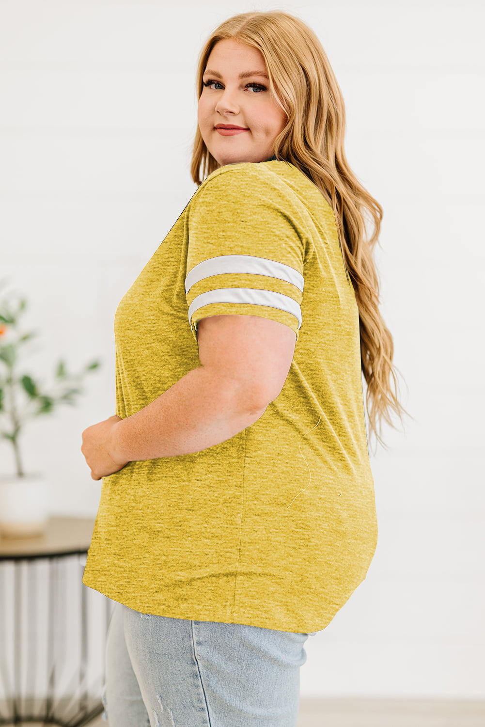 Plus Size Striped V-Neck Tee Shirt 