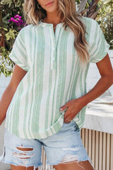 Breathable Gauze Half Button Short Sleeve Casual Blouse 