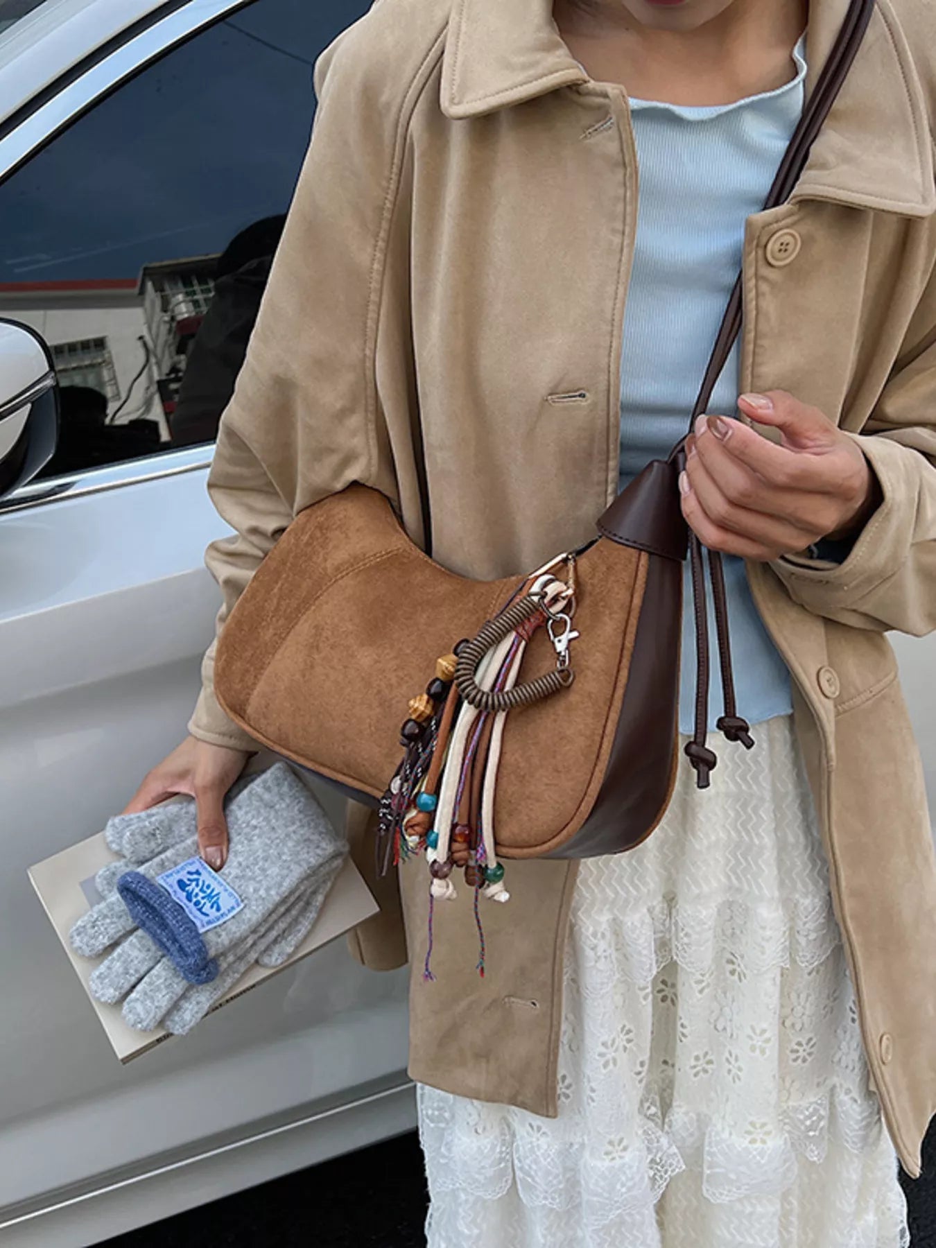 Vintage Suede Tassel Shoulder Bag 