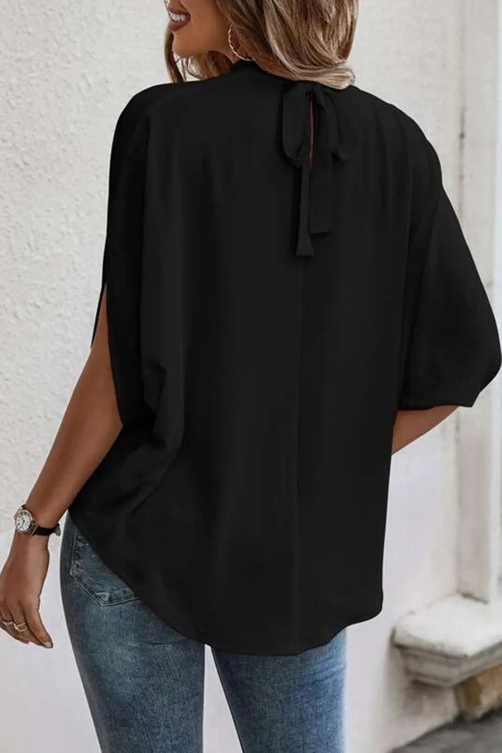 Tie Back Slit Half Sleeve Blouse 