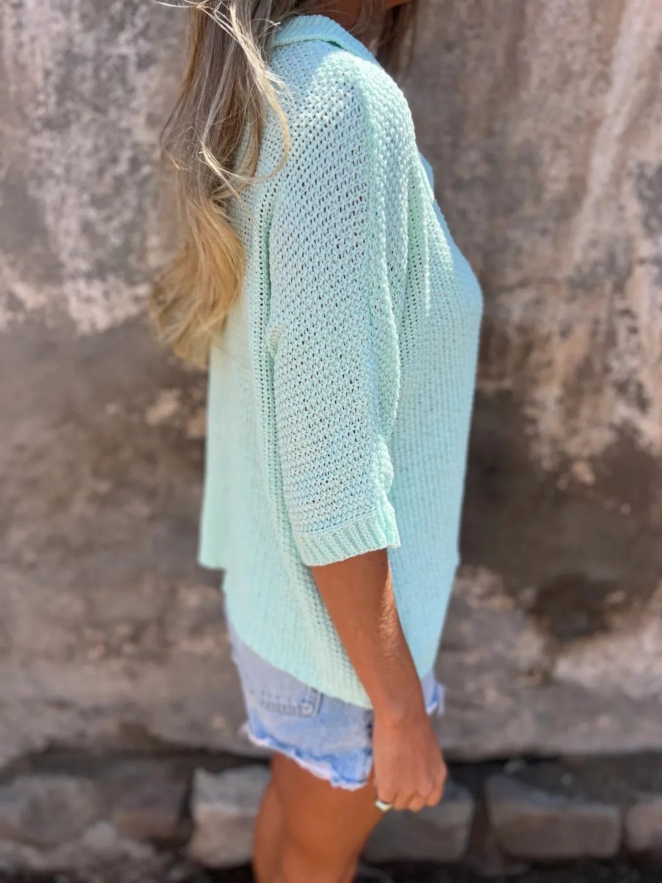 Full Size Johnny Collar Loose Knit Sweater Plus Size 
