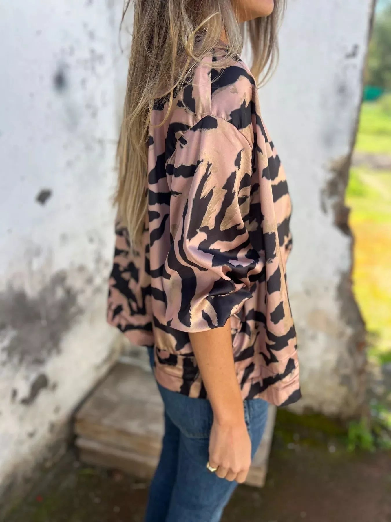 Full Size Zip Up Zebra Print Bomber Jacket Plus Size 