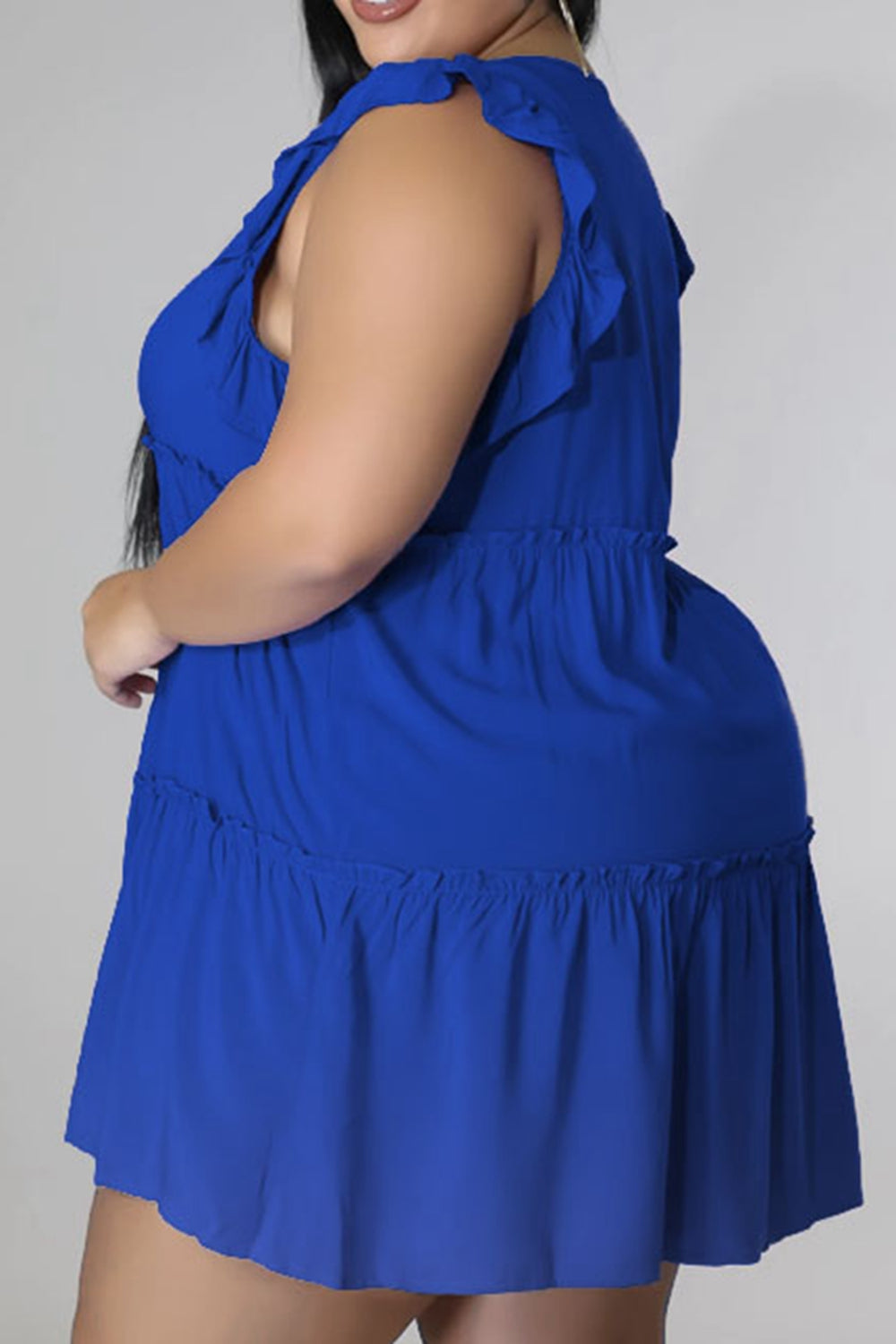 Plus Size V-Neck Frill Trim Mini Dress 