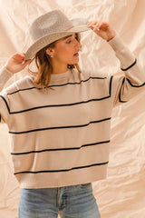 SO ME Stripe Crew Neck Basic Essential Sweater 