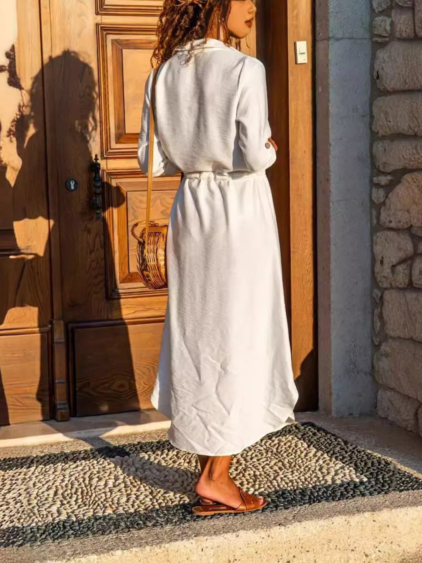 Button-Front Belted Shirt Dress 