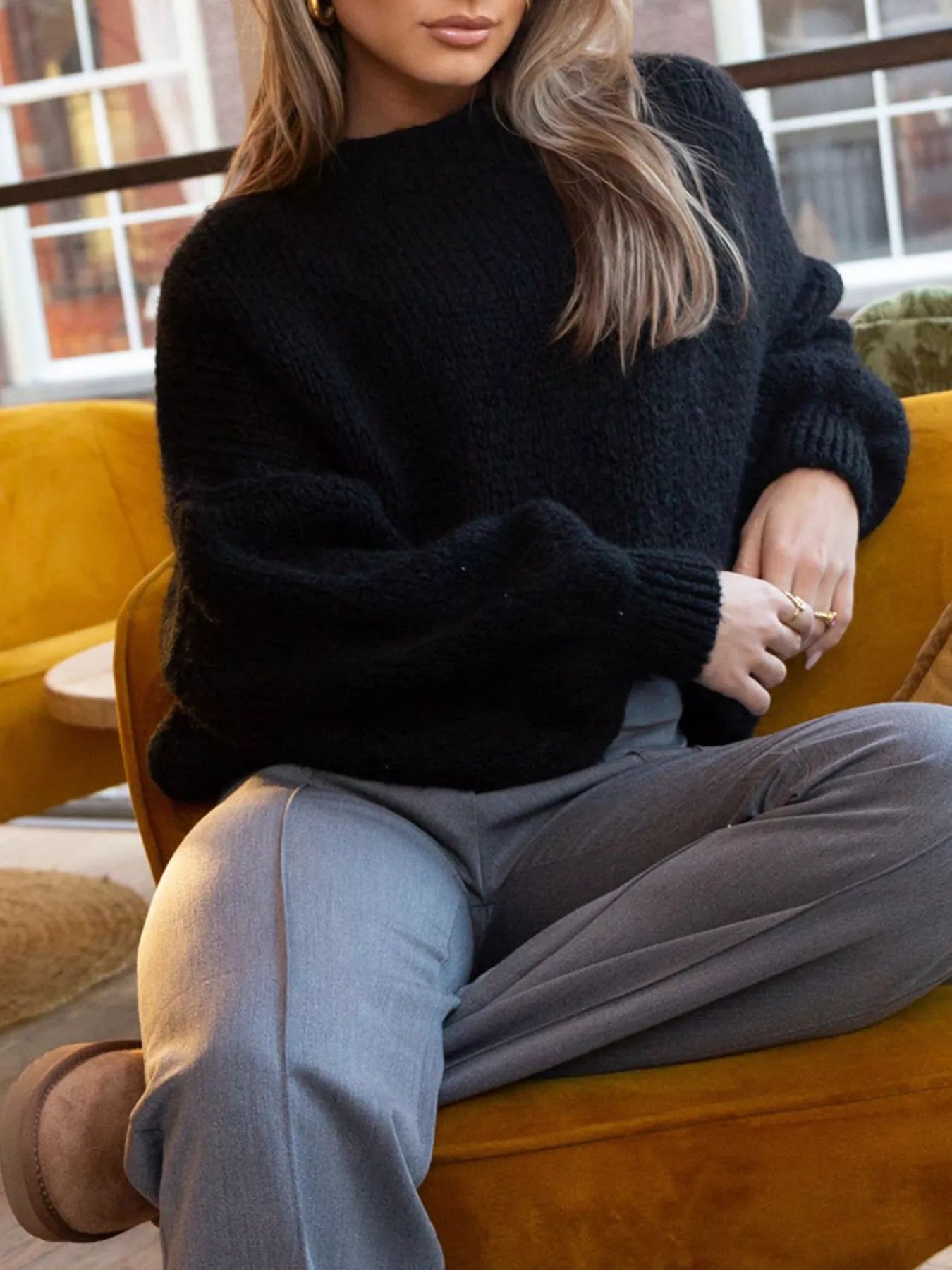 Round Neck Dropped Shoulder Sweater 