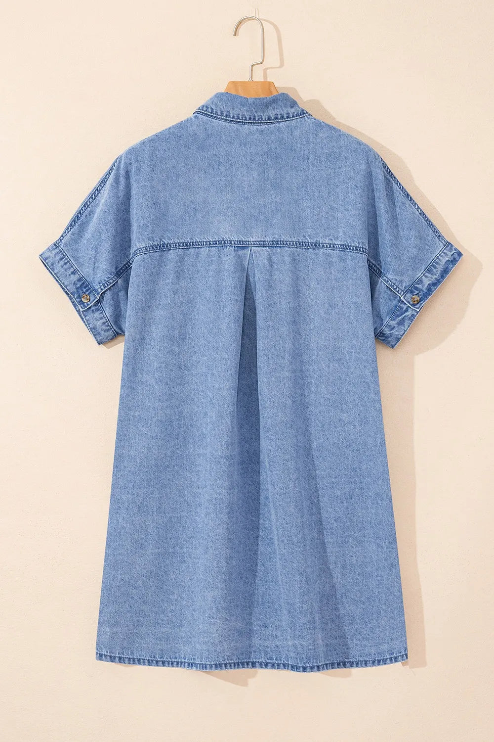 Button Down Short Sleeve Denim Dress 