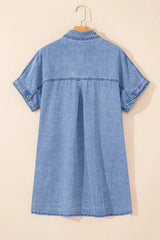 Button Down Short Sleeve Denim Dress 