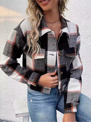 Plaid Button-Down Crop Jacket 