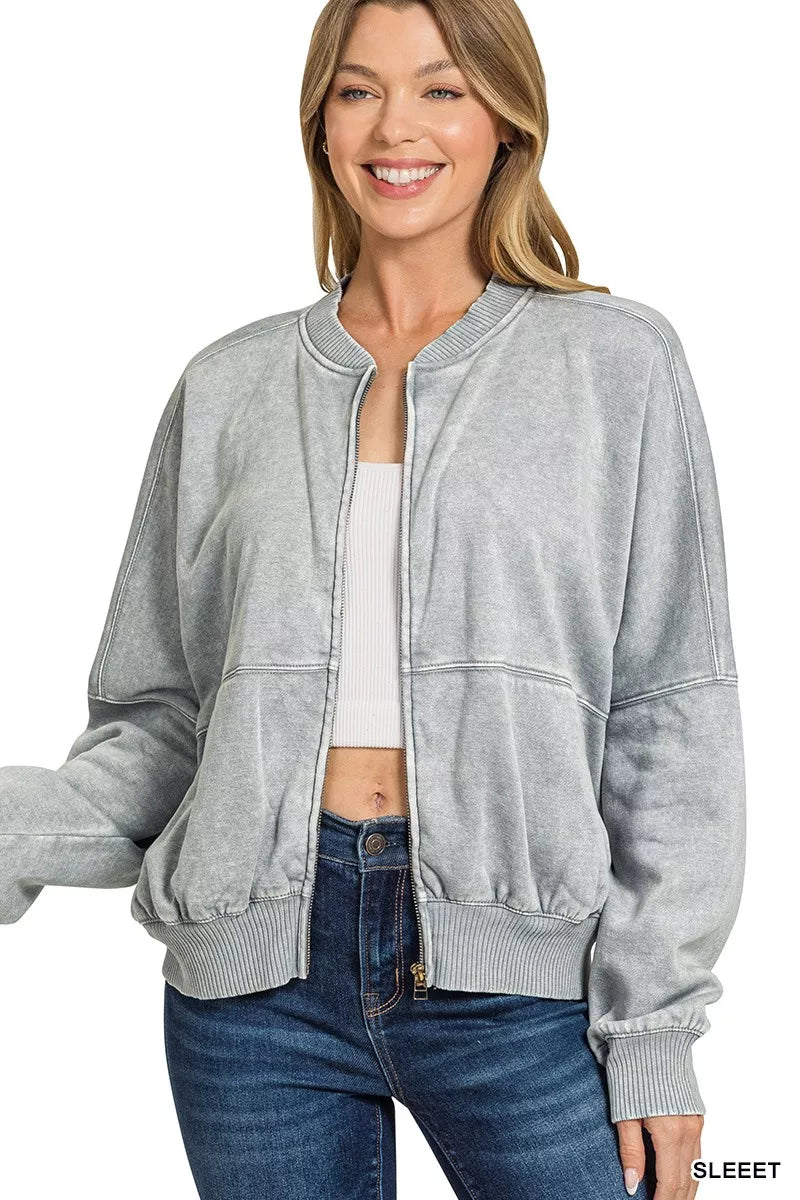 Zenana Acid Washed Fleece Jacket 