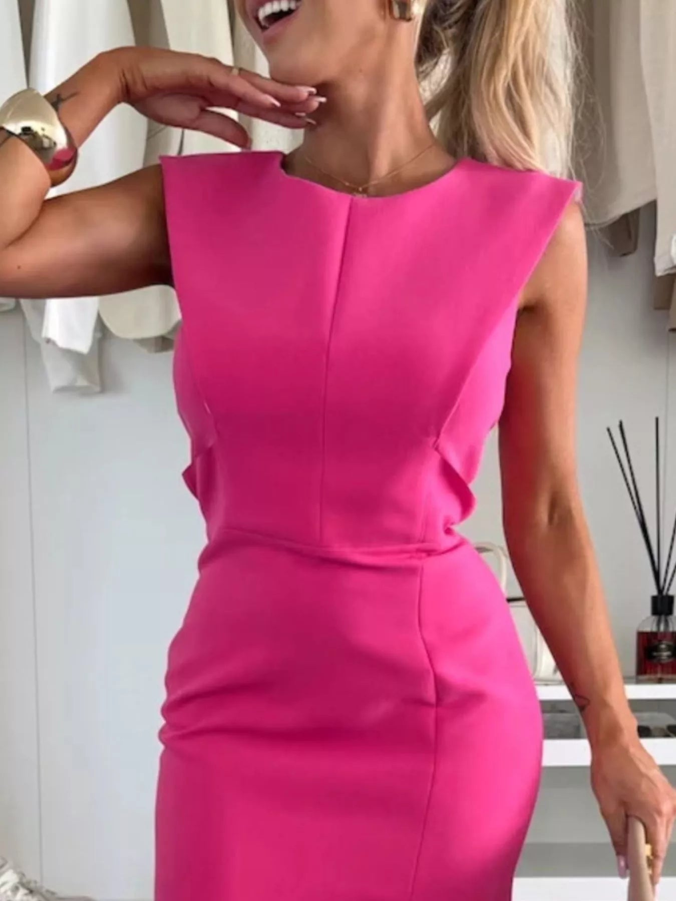 Full Size Slit Round Neck Sleeveless Dress Plus Size 