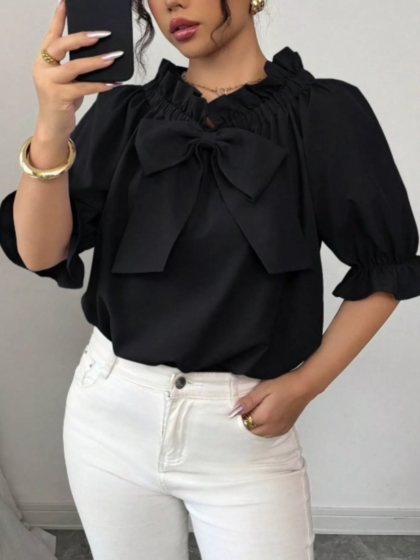 Bow Flounce Sleeve Blouse 