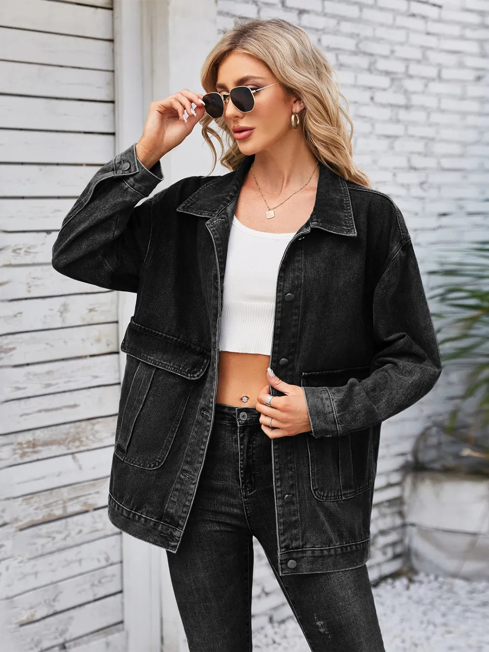 Button Up Long Sleeve Denim Jacket 