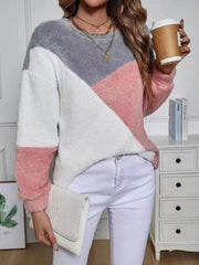 Color Block Fuzzy Knit Sweatshirt 