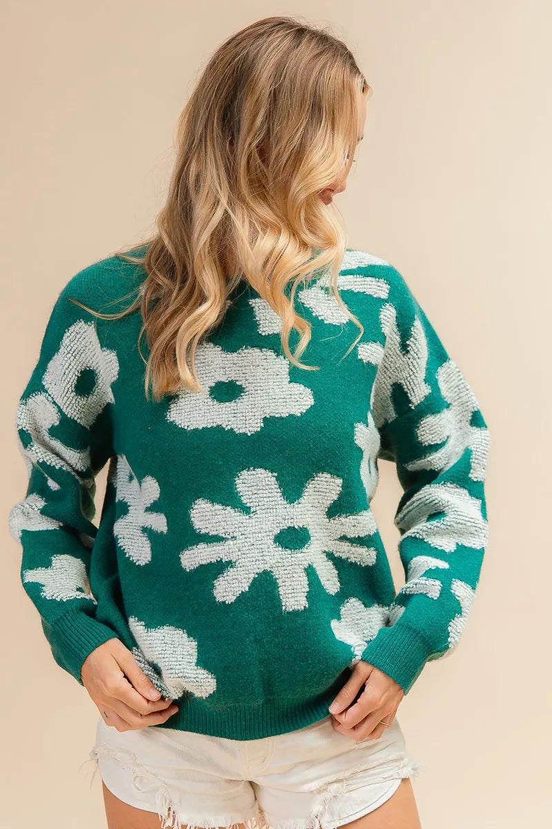 BiBi Flower Pattern Long Sleeves Sweater Top 