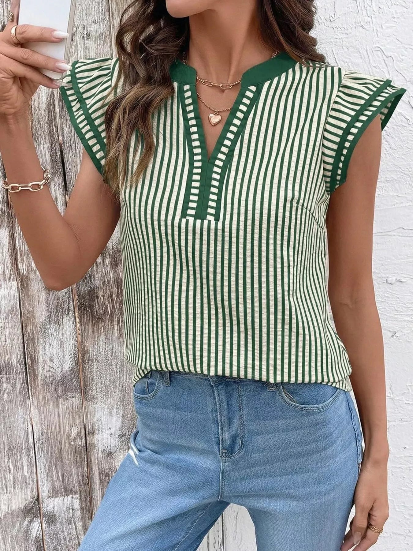 Striped Ruffle Sleeve Blouse 