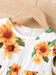 Children's Sunflower Ruffled Short Sleeve Top and Shorts Set 