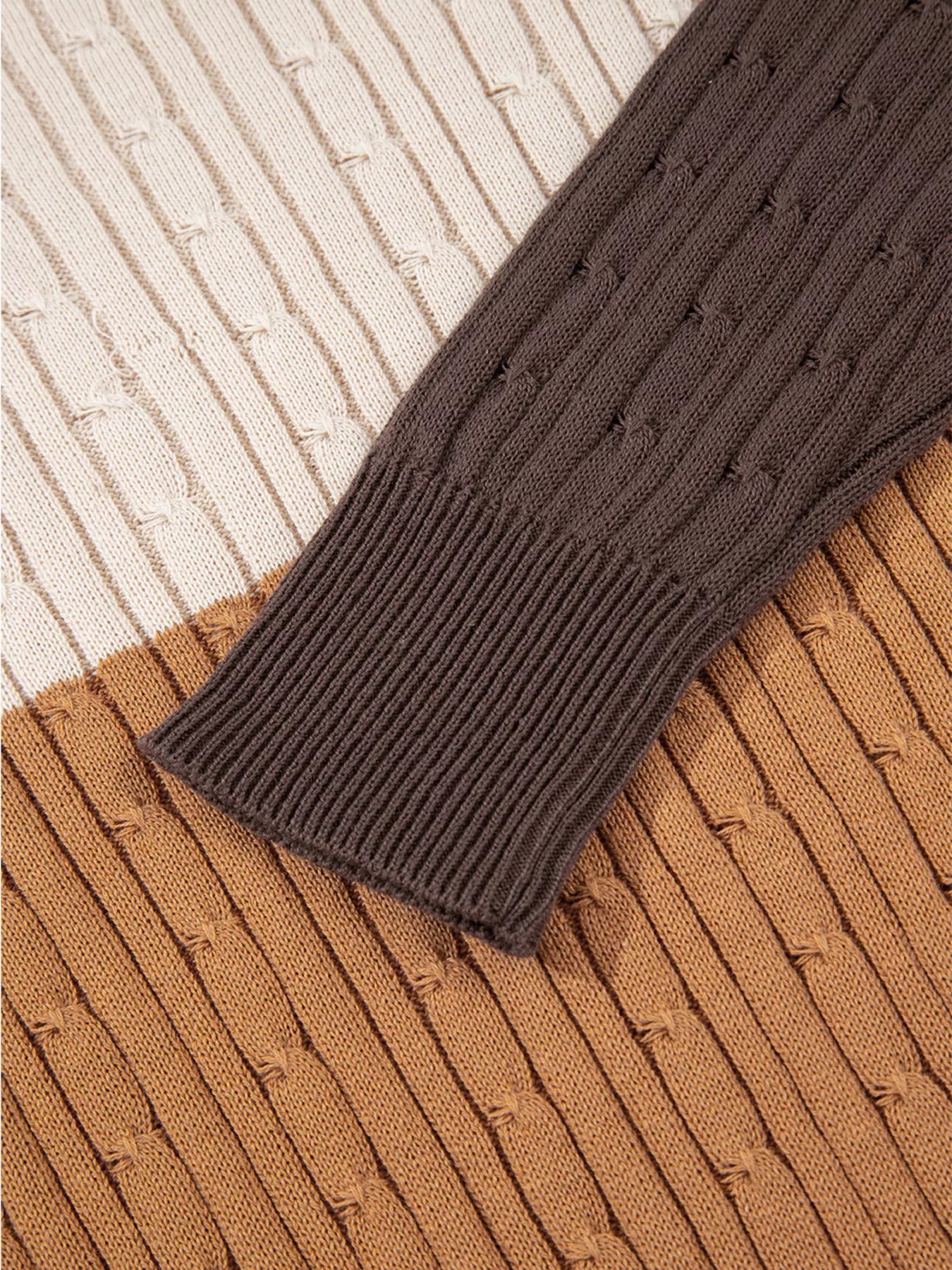 Colorblock Cable Knit Round Neck Sweater 