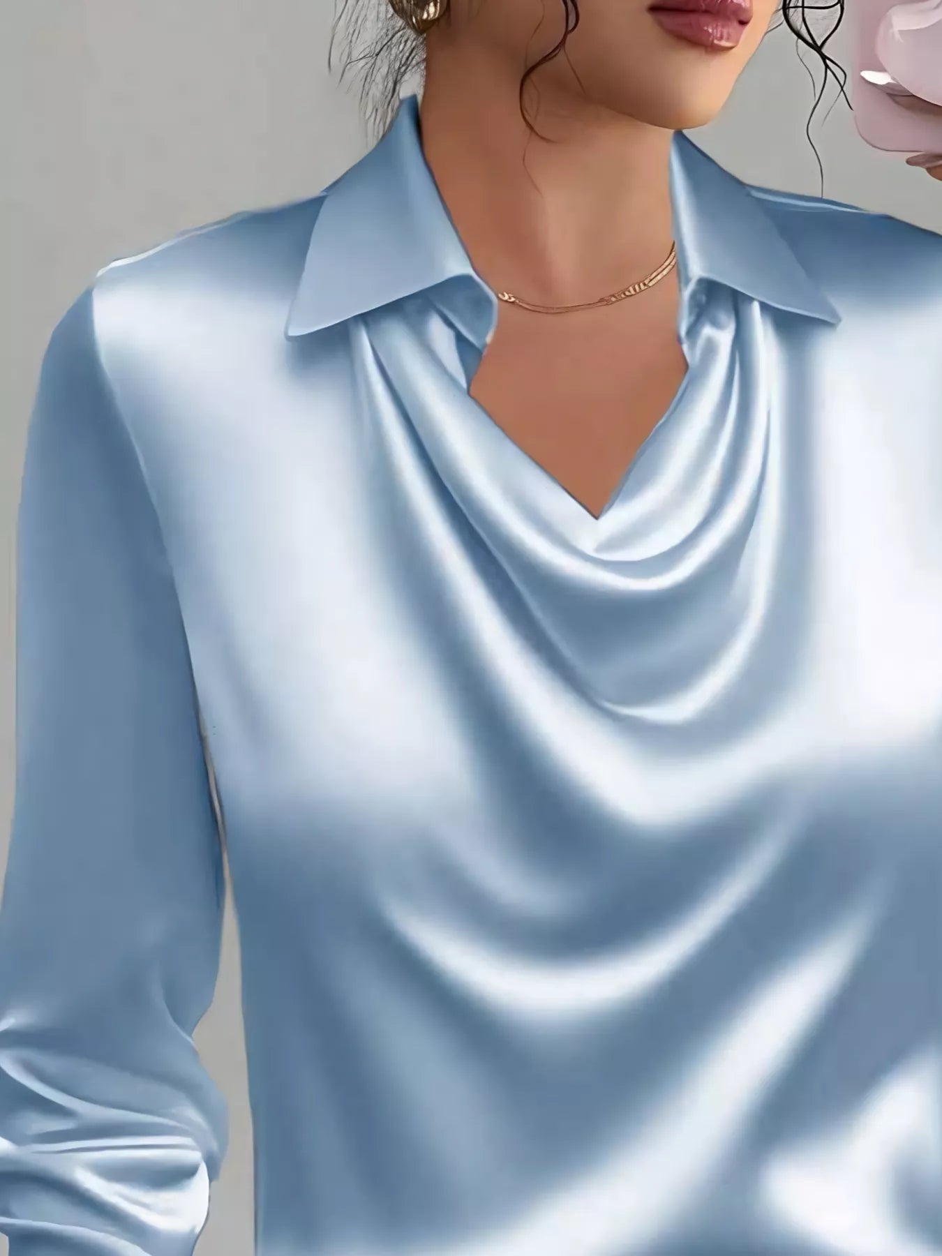 Satin Collared Neck Long Sleeve Blouse 