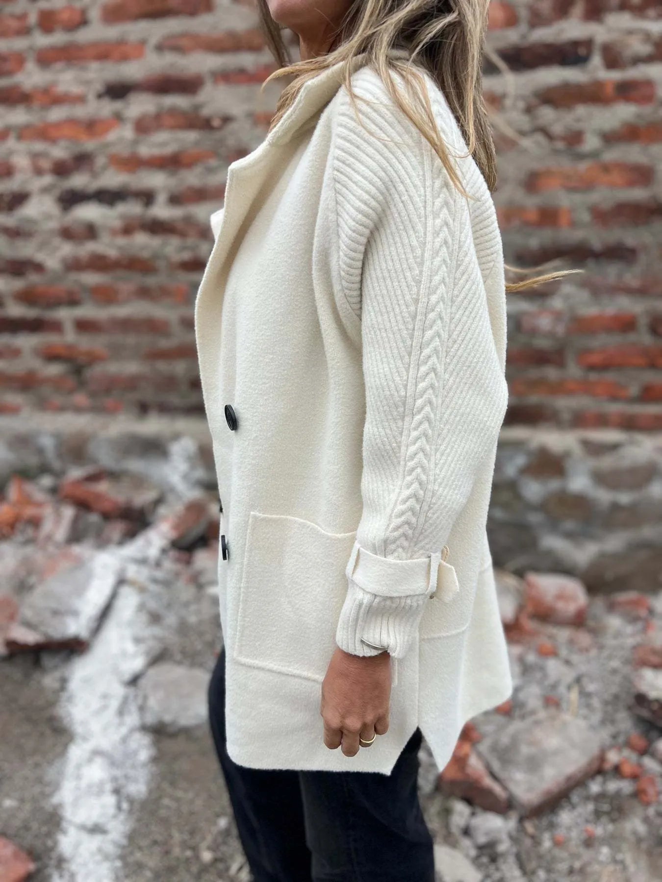 Full Size Texture Knit Longline Coat Plus Size 