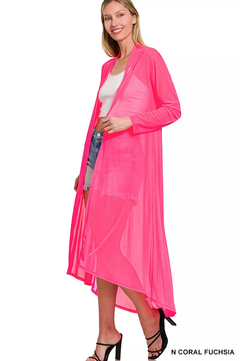 Zenana Mesh Open Front Cardigan 