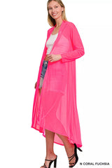Zenana Mesh Open Front Cardigan 