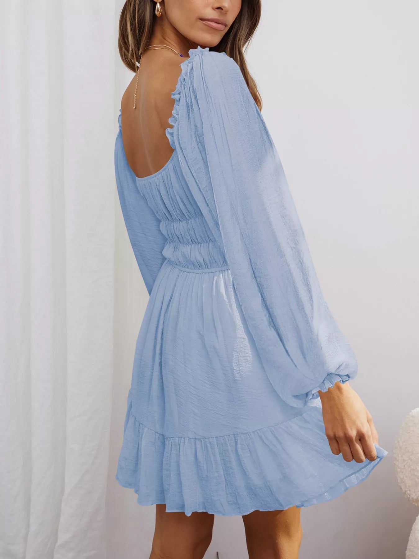 Ruffled Hem Balloon Sleeve Dress 