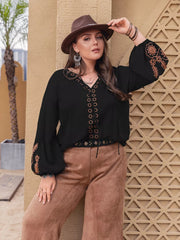 Plus Size Boho Embroidered Long Sleeve Blouse 
