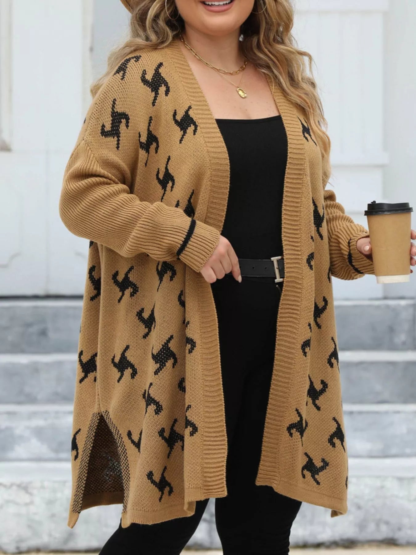 Plus Size Open Front Drop Shoulder Knit Cardigan 