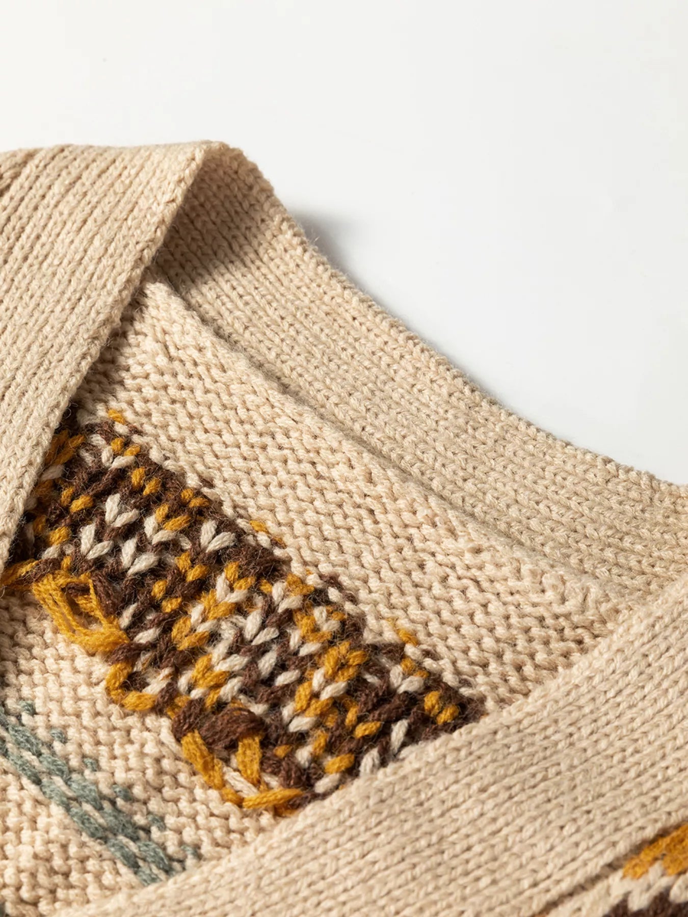 Western Pattern Knitted Button V Neck Cardigan Sweater 