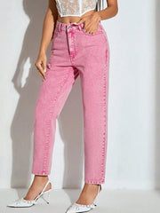 High-Waisted Wash Straight Leg Jeans 