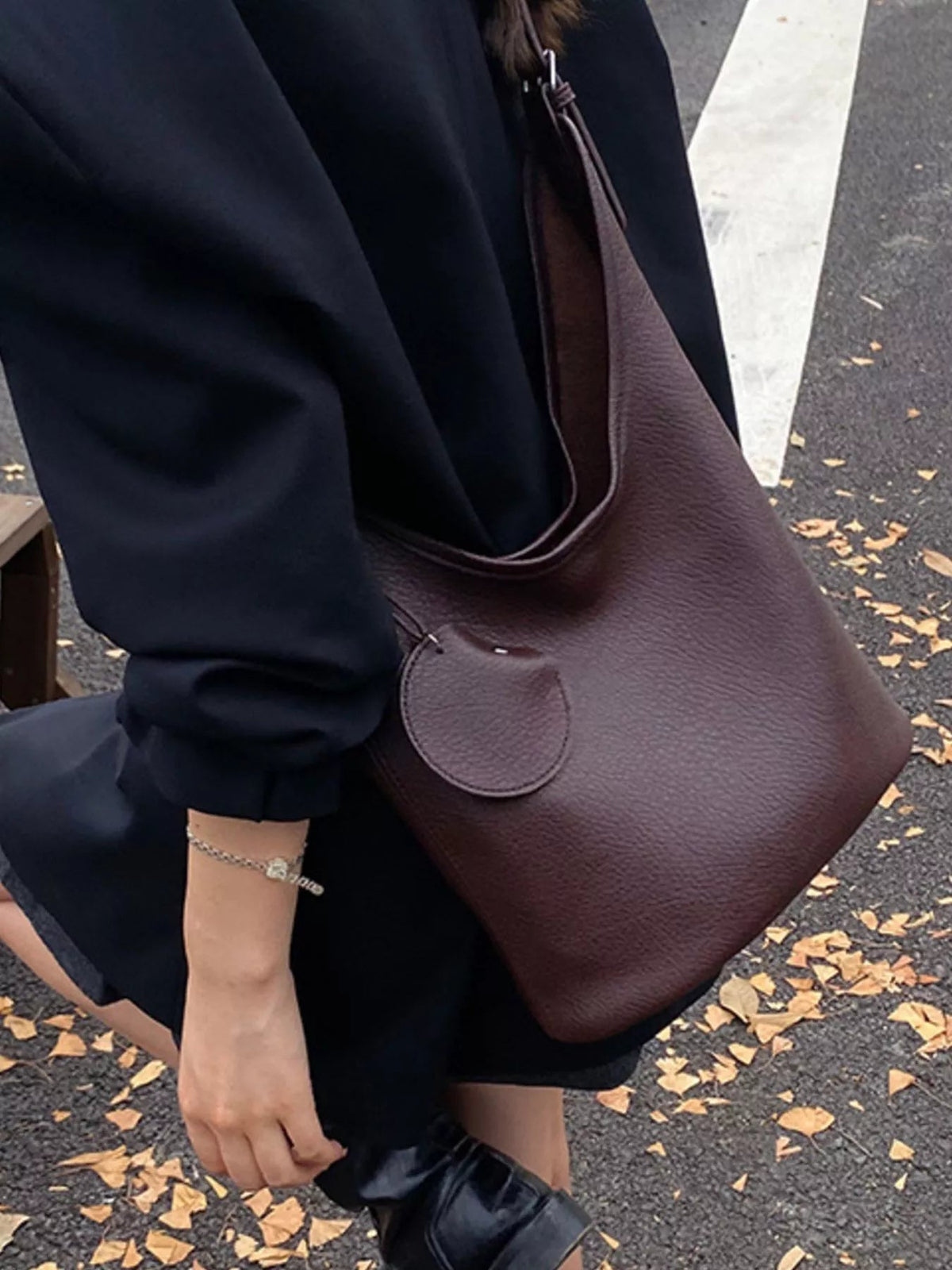 Solid Color Leather Handbag 