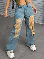 Distressed Wide Leg Jeans with Pockets 
