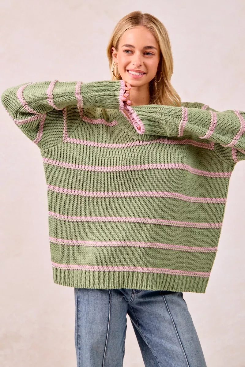 BiBi Striped Long Sleeve Sweater 