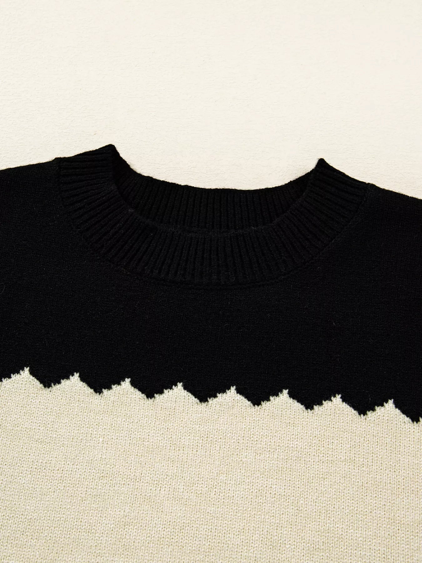 Color Block Crew Neck Drop Shoulder Sweater 