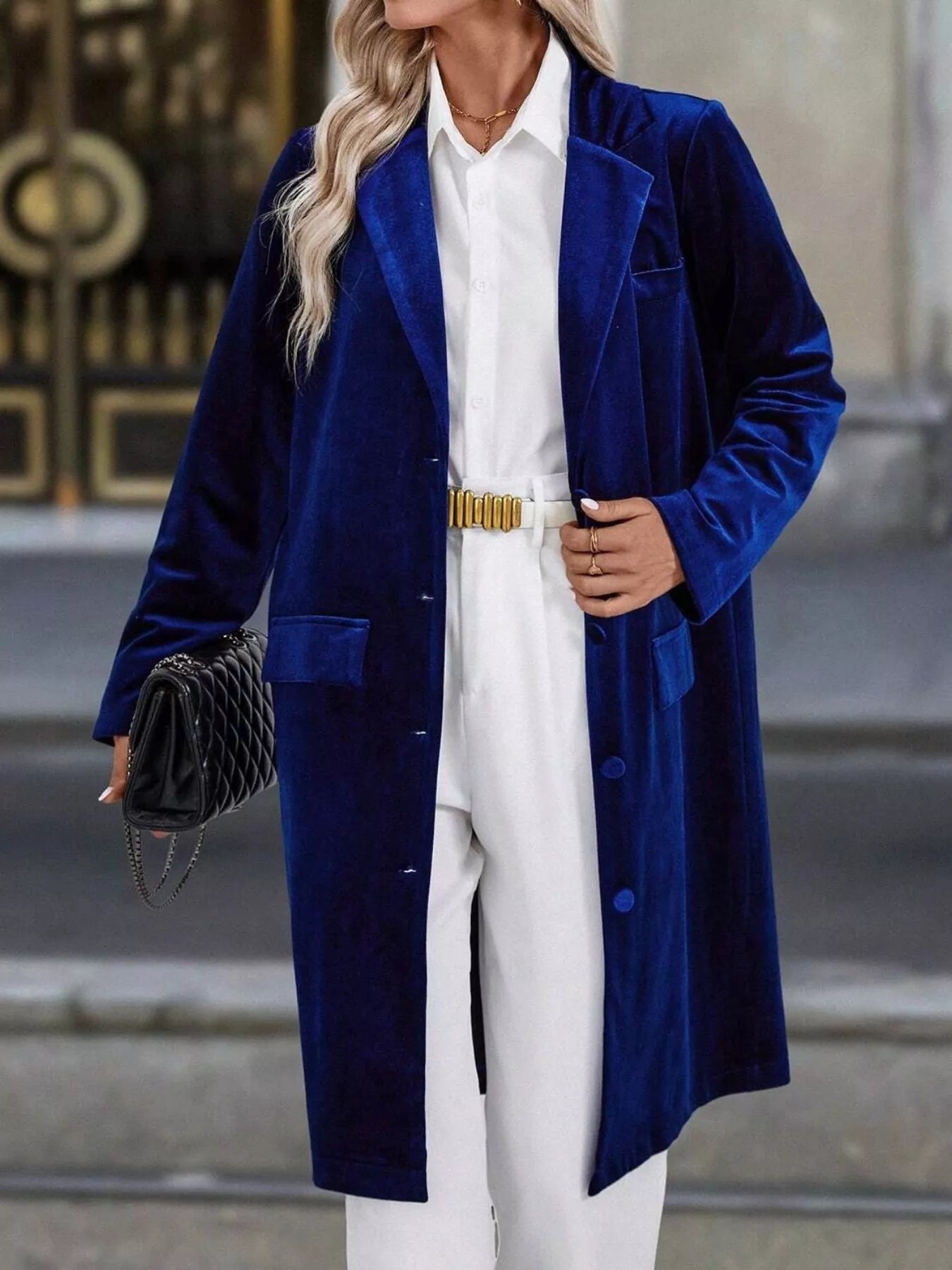 Lapel Collar Long Sleeve Longline Coat 