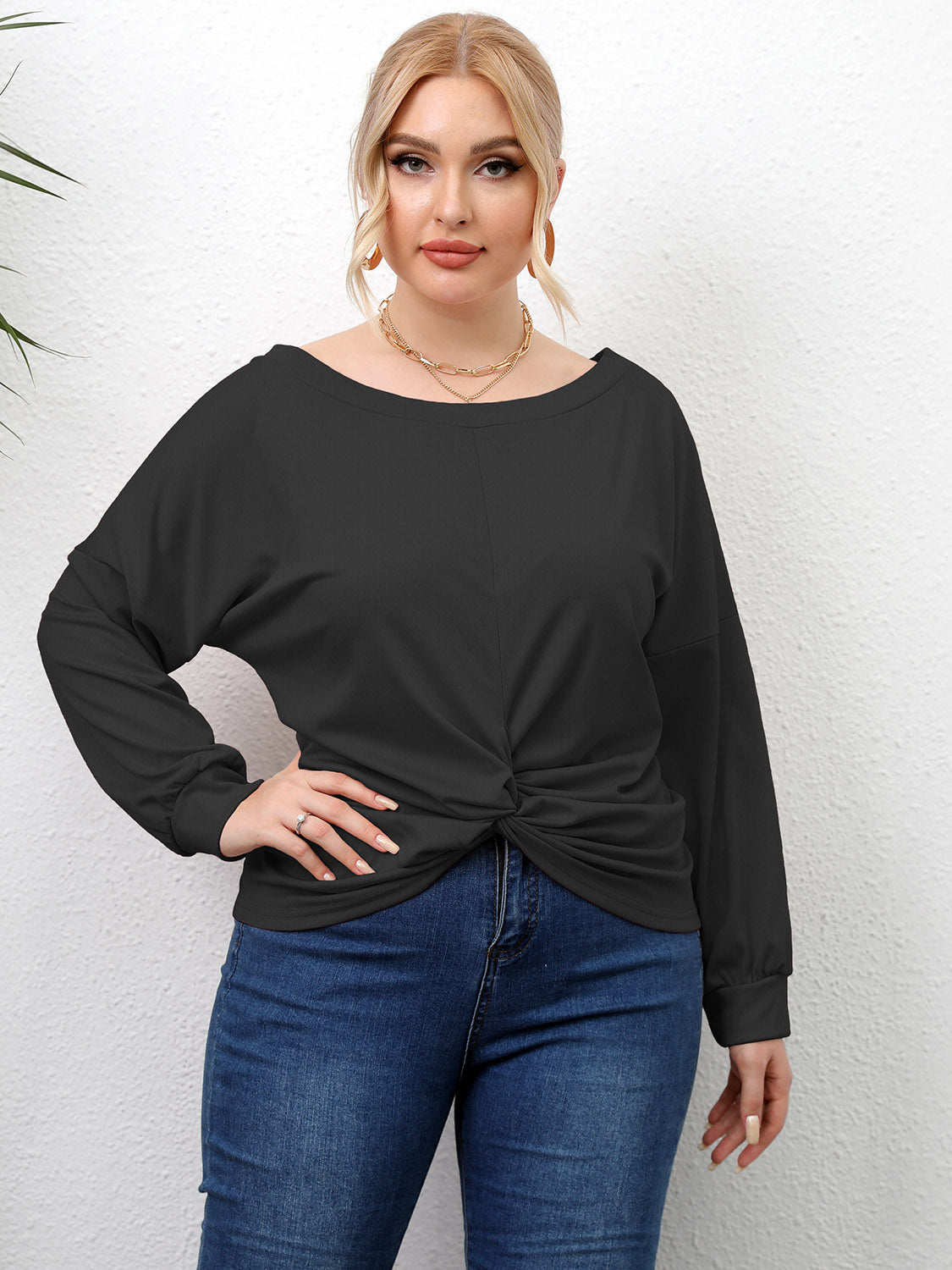 Plus Size Twisted Drop Shoulder T-Shirt 